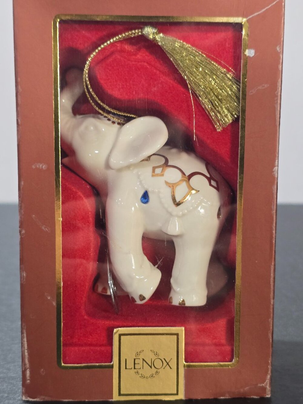 Lenox Enchanted Elephant Ornament Blue Jewels Gold Trim 4"